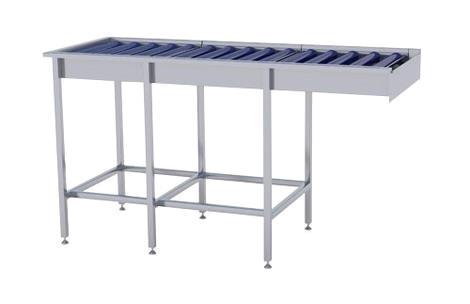 Tørrebord 1800x650 m/styrekant, ruller og drypkar rustfri stål ART